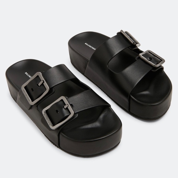 Balenciaga Shoes - BALENCIAGA Mallorca Platform Leather Sandals Slides Black Size 37 US 7